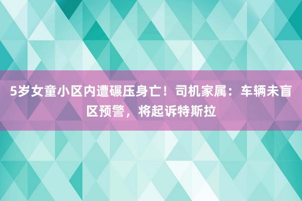 5岁女童小区内遭碾压身亡！司机家属：车辆未盲区预警，将起诉特斯拉