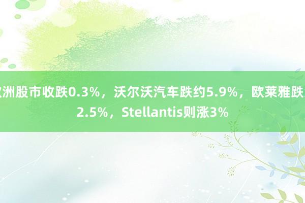 欧洲股市收跌0.3%，沃尔沃汽车跌约5.9%，欧莱雅跌约2.5%，Stellantis则涨3%