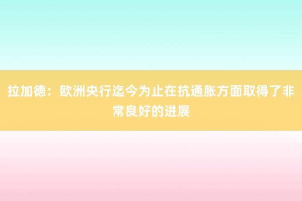 拉加德：欧洲央行迄今为止在抗通胀方面取得了非常良好的进展