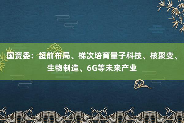 国资委：超前布局、梯次培育量子科技、核聚变、生物制造、6G等未来产业