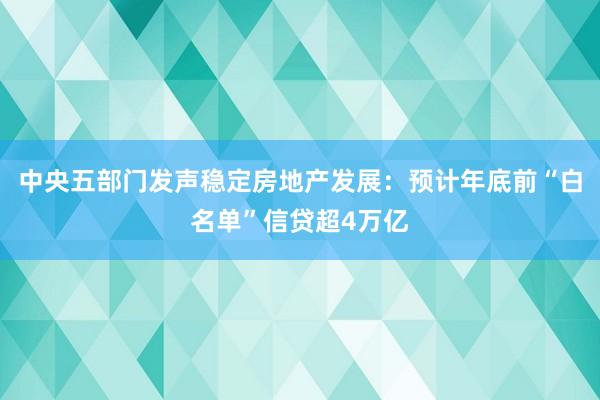 中央五部门发声稳定房地产发展：预计年底前“白名单”信贷超4万亿