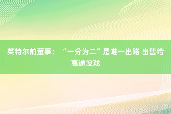 英特尔前董事： “一分为二”是唯一出路 出售给高通没戏