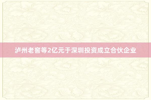 泸州老窖等2亿元于深圳投资成立合伙企业