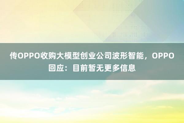 传OPPO收购大模型创业公司波形智能，OPPO回应：目前暂无更多信息