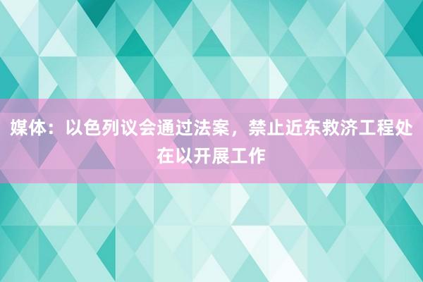 媒体：以色列议会通过法案，禁止近东救济工程处在以开展工作