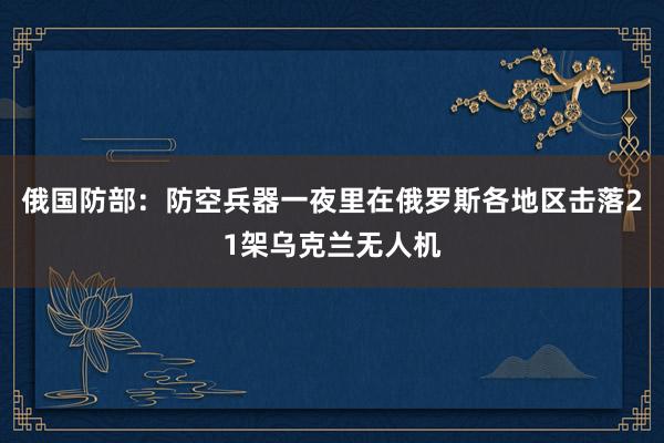 俄国防部：防空兵器一夜里在俄罗斯各地区击落21架乌克兰无人机