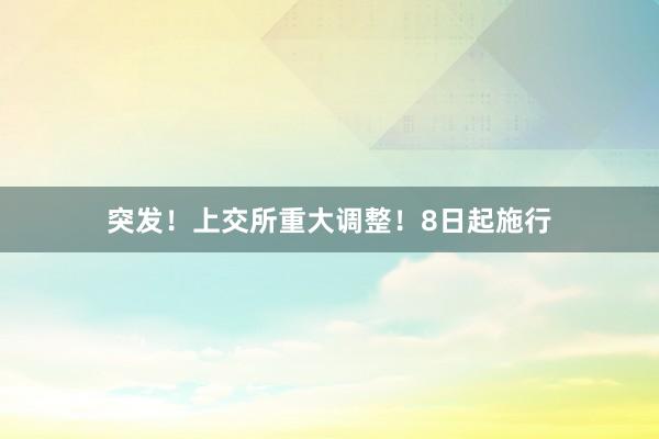 突发！上交所重大调整！8日起施行