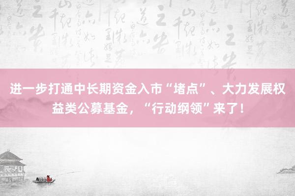 进一步打通中长期资金入市“堵点”、大力发展权益类公募基金，“行动纲领”来了！