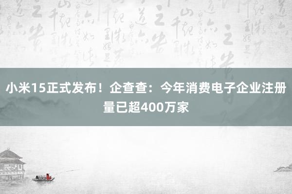 小米15正式发布！企查查：今年消费电子企业注册量已超400万家