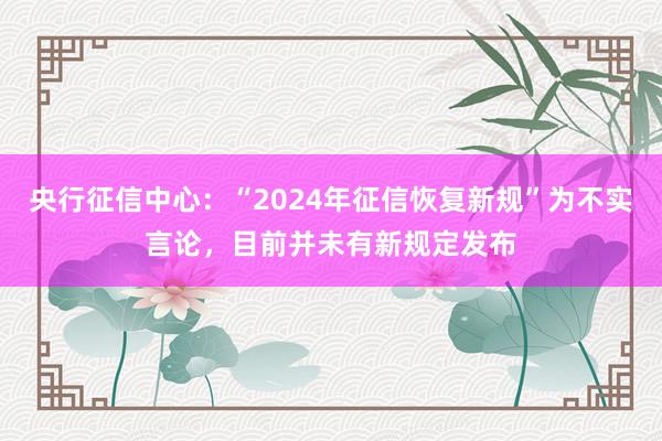 央行征信中心：“2024年征信恢复新规”为不实言论，目前并未有新规定发布