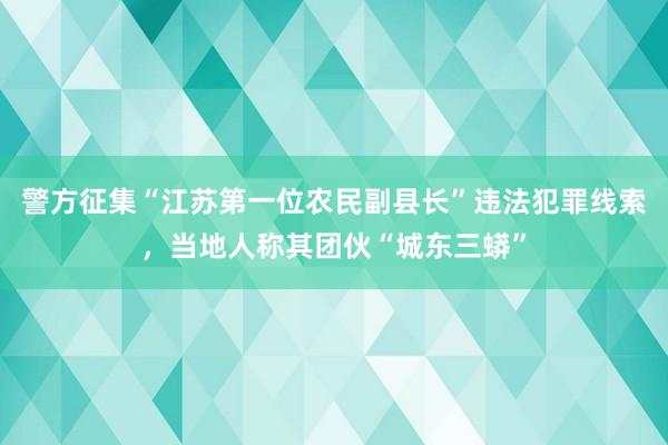 警方征集“江苏第一位农民副县长”违法犯罪线索，当地人称其团伙“城东三蟒”