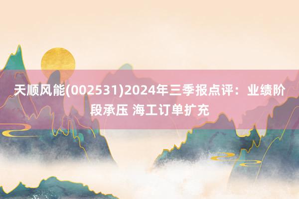 天顺风能(002531)2024年三季报点评：业绩阶段承压 海工订单扩充