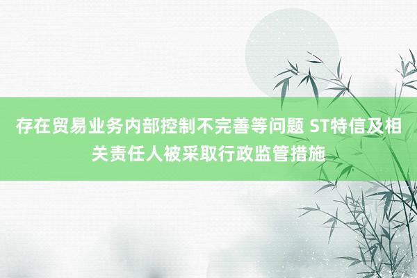 存在贸易业务内部控制不完善等问题 ST特信及相关责任人被采取行政监管措施