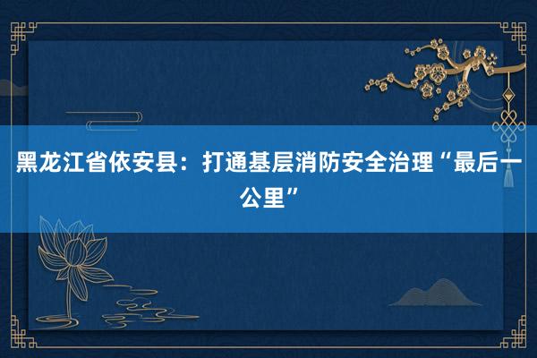 黑龙江省依安县：打通基层消防安全治理“最后一公里”