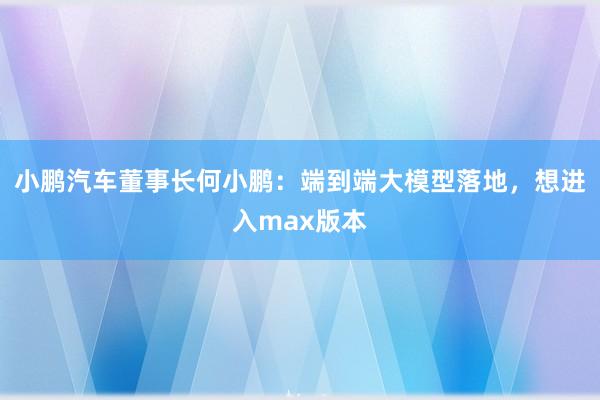 小鹏汽车董事长何小鹏：端到端大模型落地，想进入max版本