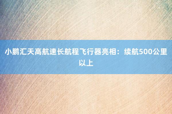 小鹏汇天高航速长航程飞行器亮相：续航500公里以上