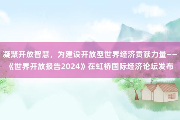 凝聚开放智慧，为建设开放型世界经济贡献力量——《世界开放报告2024》在虹桥国际经济论坛发布