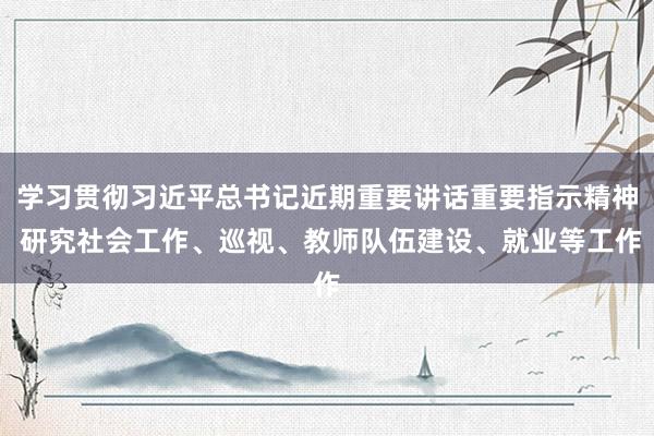 学习贯彻习近平总书记近期重要讲话重要指示精神 研究社会工作、巡视、教师队伍建设、就业等工作