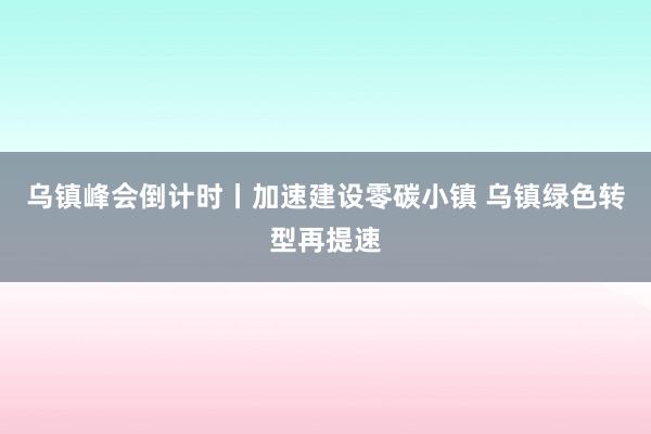 乌镇峰会倒计时丨加速建设零碳小镇 乌镇绿色转型再提速