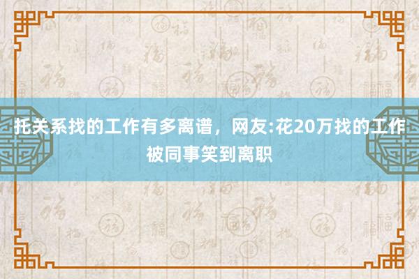 托关系找的工作有多离谱，网友:花20万找的工作被同事笑到离职