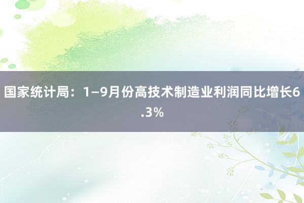 国家统计局：1—9月份高技术制造业利润同比增长6.3%