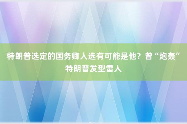 特朗普选定的国务卿人选有可能是他？曾“炮轰”特朗普发型雷人