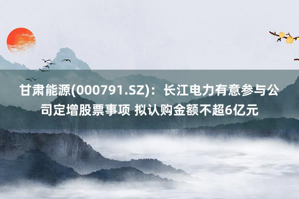 甘肃能源(000791.SZ)：长江电力有意参与公司定增股票事项 拟认购金额不超6亿元