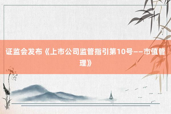 证监会发布《上市公司监管指引第10号——市值管理》