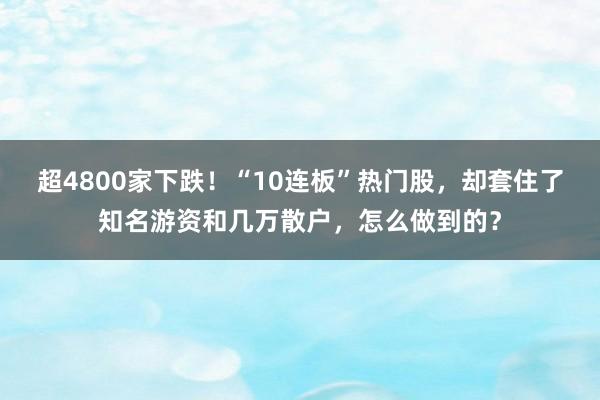 超4800家下跌！“10连板”热门股，却套住了知名游资和几万散户，怎么做到的？