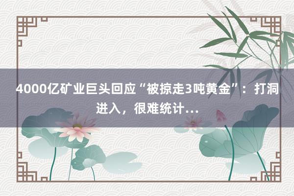 4000亿矿业巨头回应“被掠走3吨黄金”：打洞进入，很难统计…