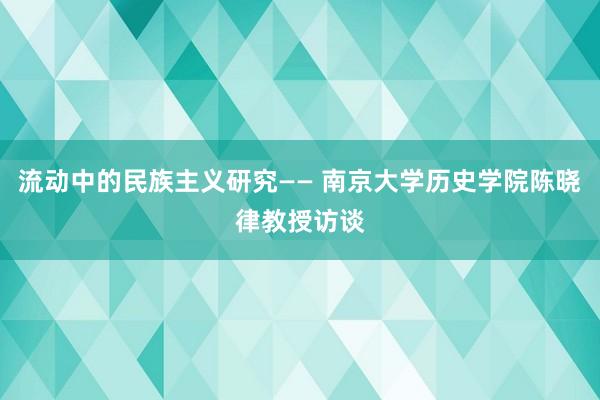 流动中的民族主义研究—— 南京大学历史学院陈晓律教授访谈