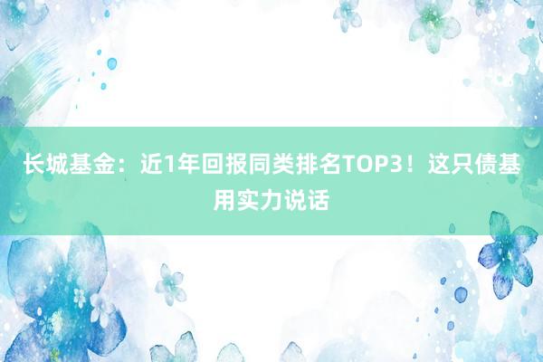 长城基金：近1年回报同类排名TOP3！这只债基用实力说话