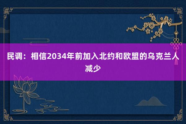 民调：相信2034年前加入北约和欧盟的乌克兰人减少