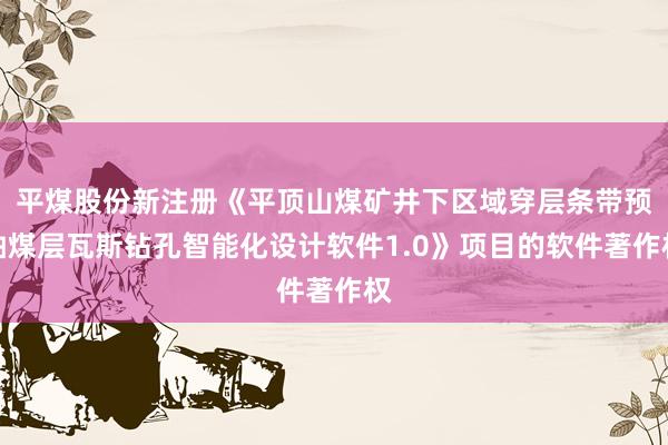 平煤股份新注册《平顶山煤矿井下区域穿层条带预抽煤层瓦斯钻孔智能化设计软件1.0》项目的软件著作权