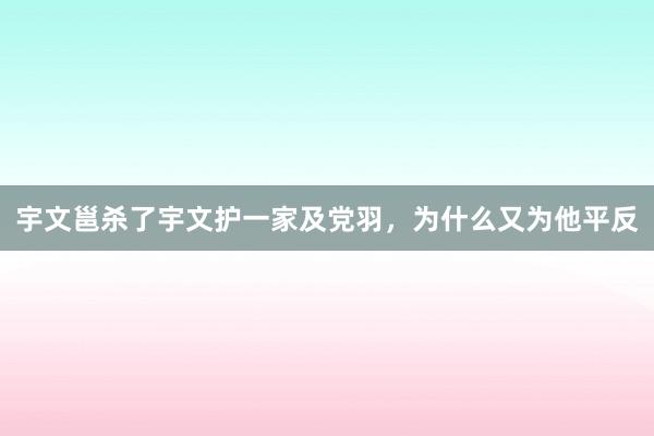 宇文邕杀了宇文护一家及党羽，为什么又为他平反