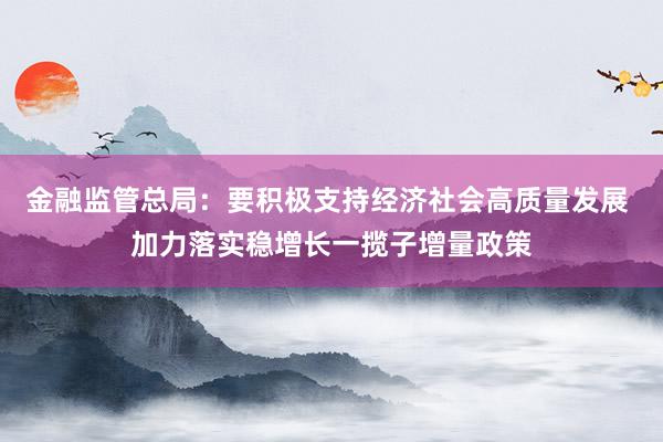 金融监管总局：要积极支持经济社会高质量发展 加力落实稳增长一揽子增量政策