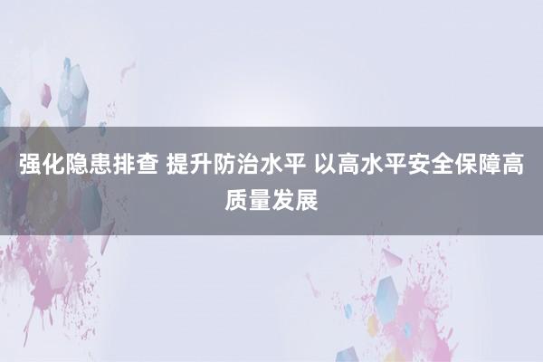 强化隐患排查 提升防治水平 以高水平安全保障高质量发展