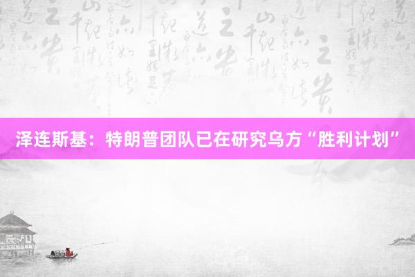 泽连斯基：特朗普团队已在研究乌方“胜利计划”