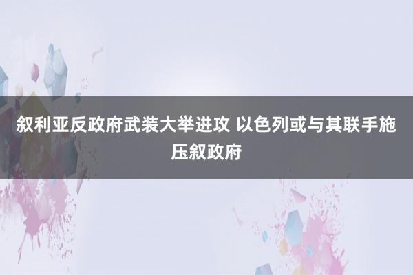 叙利亚反政府武装大举进攻 以色列或与其联手施压叙政府