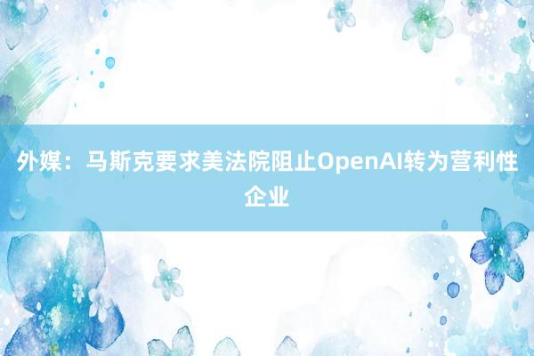 外媒：马斯克要求美法院阻止OpenAI转为营利性企业