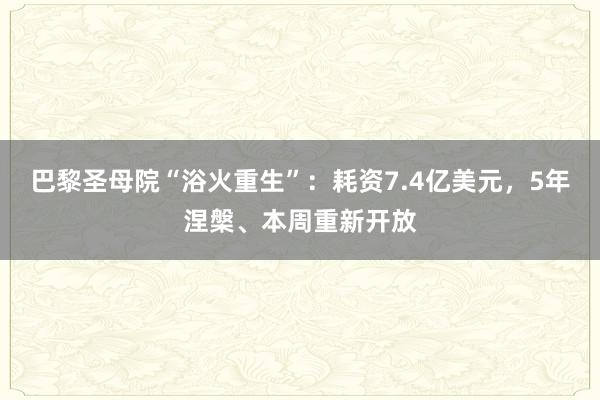 巴黎圣母院“浴火重生”：耗资7.4亿美元，5年涅槃、本周重新开放