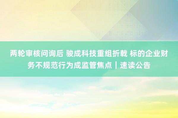 两轮审核问询后 骏成科技重组折戟 标的企业财务不规范行为成监管焦点｜速读公告