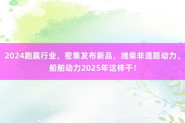 2024跑赢行业，密集发布新品，潍柴非道路动力、船舶动力2025年这样干！