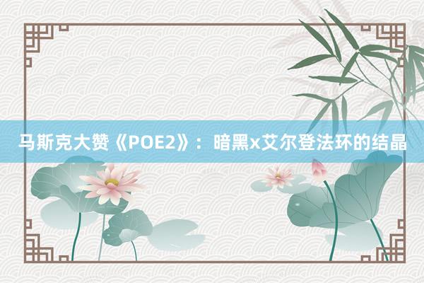 马斯克大赞《POE2》：暗黑x艾尔登法环的结晶