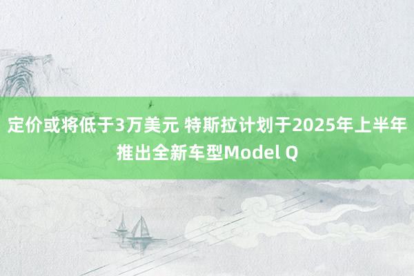 定价或将低于3万美元 特斯拉计划于2025年上半年推出全新车型Model Q