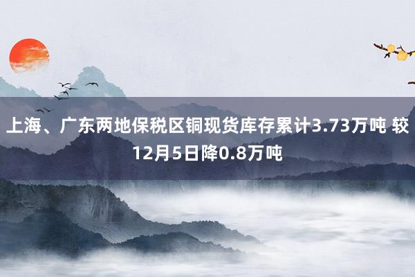 上海、广东两地保税区铜现货库存累计3.73万吨 较12月5日降0.8万吨