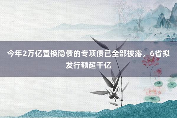 今年2万亿置换隐债的专项债已全部披露，6省拟发行额超千亿