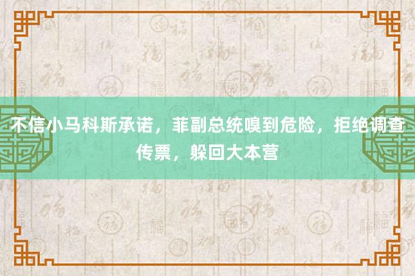 不信小马科斯承诺，菲副总统嗅到危险，拒绝调查传票，躲回大本营