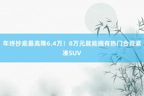 年终抄底最高降6.4万！8万元就能拥有热门合资紧凑SUV